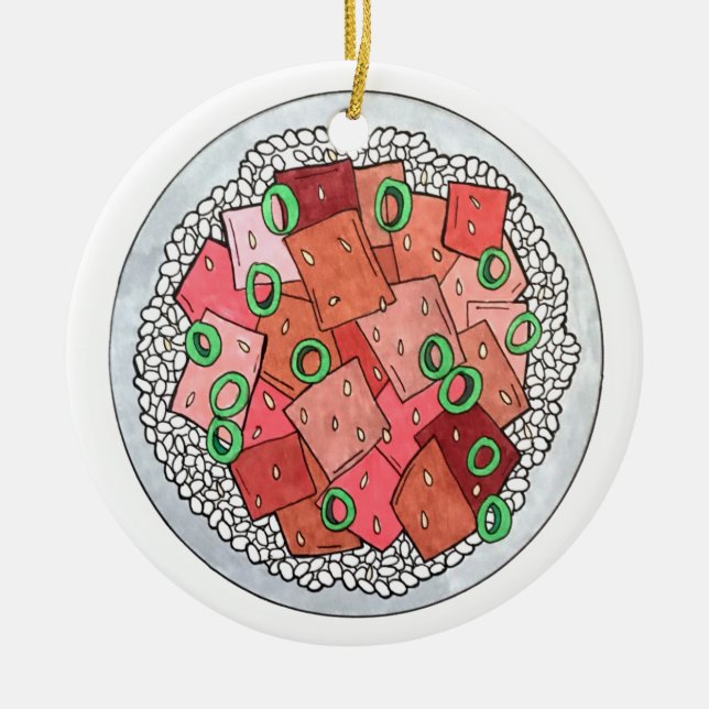 Poké Hawaiian Food Raw Fish Ahi Tuna Poke Bowl Ceramic Ornament (Front)