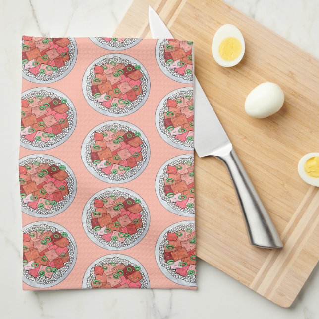 Poké Hawaiian Food Raw Fish Ahi Tuna Poke Bowl Tea Towel (Quarter Fold)