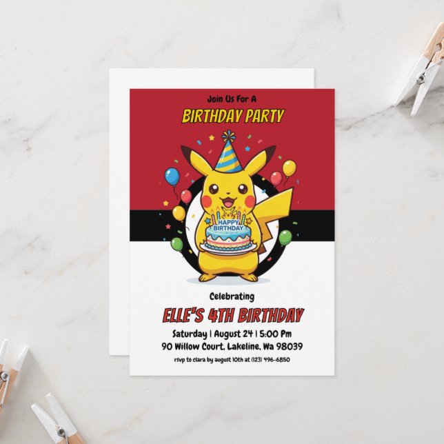 Pokémon Birthday Invitations (Front/Back In Situ)