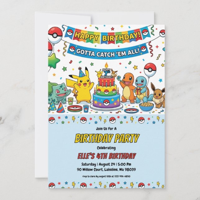 Pokémon Birthday Invitations (Front)