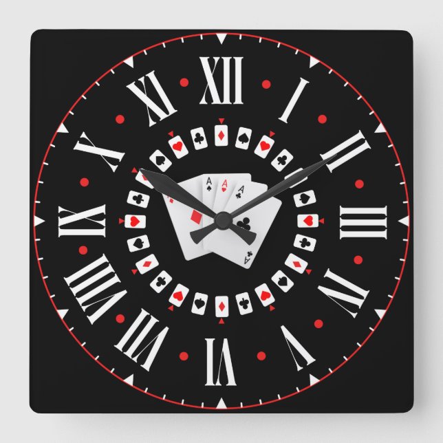 Poker Ace Of Spades With Roman Numerals Square Wall Clock (Front)