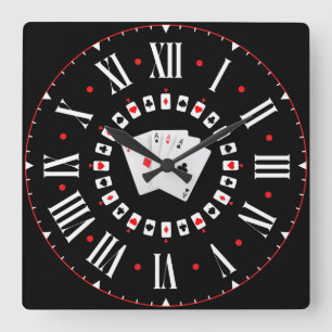 Poker Ace Spades With Roman Numerals Square Wall Clock