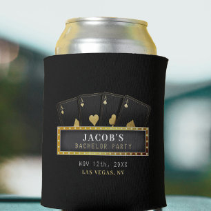 Poker Aces Black & Gold Bachelor Party Can Cooler