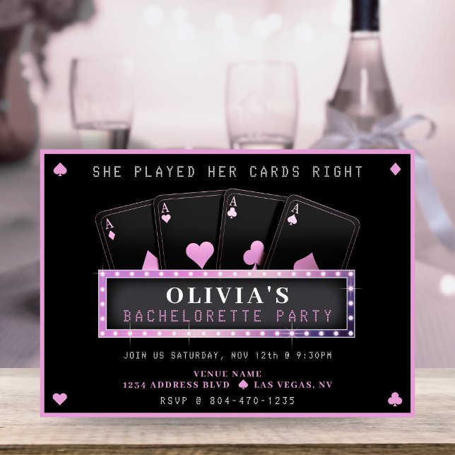 Poker Aces Pink & Black Bachelorette Party Invitation (Creator Uploaded)