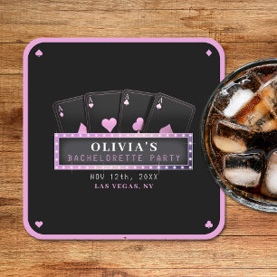 Poker Aces Pink & Black Bachelorette Party Square Paper Coaster