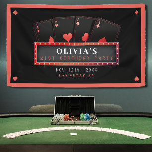 Poker Aces Red & Black 21st Birthday Party Banner