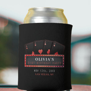 Poker Aces Red & Black 21st Birthday Party Can Cooler