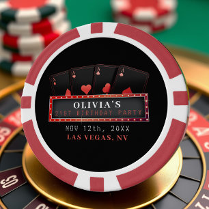 Poker Aces Red & Black 21st Birthday Party Poker Chips