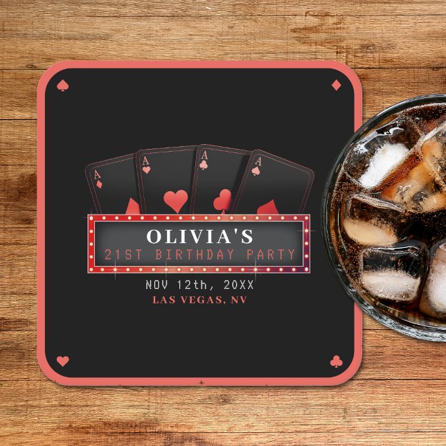 Poker Aces Red & Black 21st Birthday Party Square Paper Coaster (Poker Aces Red & Black 21st Birthday Party Square Paper Coaster
)