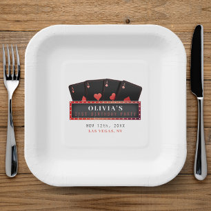 Poker Aces Red & Black 21st Birthday Party White Paper Plate