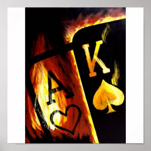 Poker Art Big Slick FLAMING ACE KING Poster