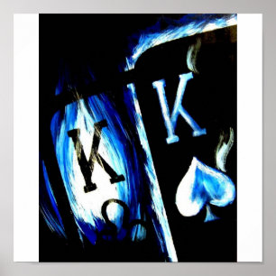 POKER ART BLUE FLAME POCKET KINGS COWBOYS POSTER