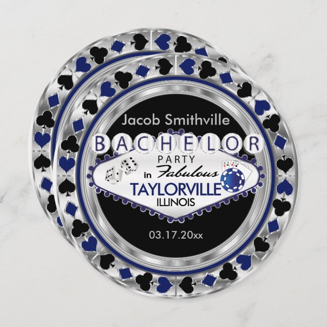 Poker Bachelor Party Invitation - DIY City & State (Front/Back)