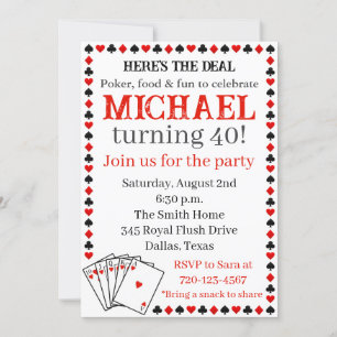 Poker Birthday Invitation, Adult Invitation