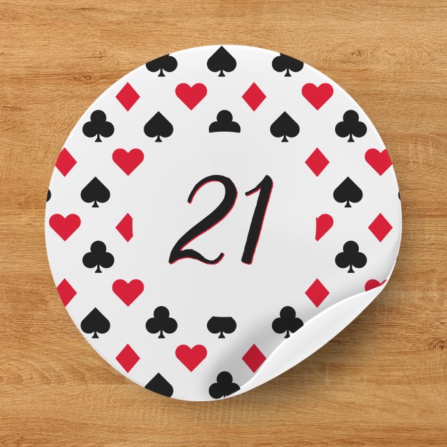 Poker Card Suit Pattern 21st Birthday Classic Round Sticker (Poker Card Suit Pattern 21st Birthday Classic Round Sticker
)
