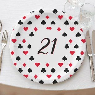 Poker Card Suit Pattern 21st Birthday Paper Plate