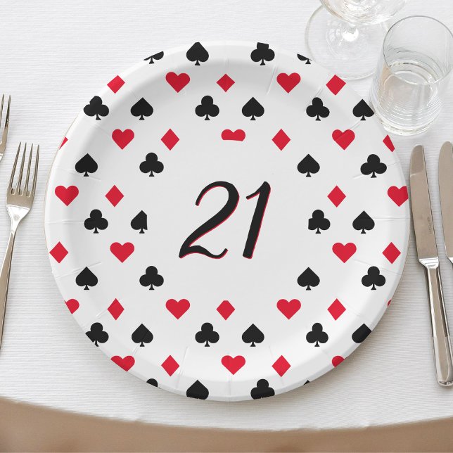 Poker Card Suit Pattern 21st Birthday Paper Plate (Basketball Birthday Party Paper Plates
)
