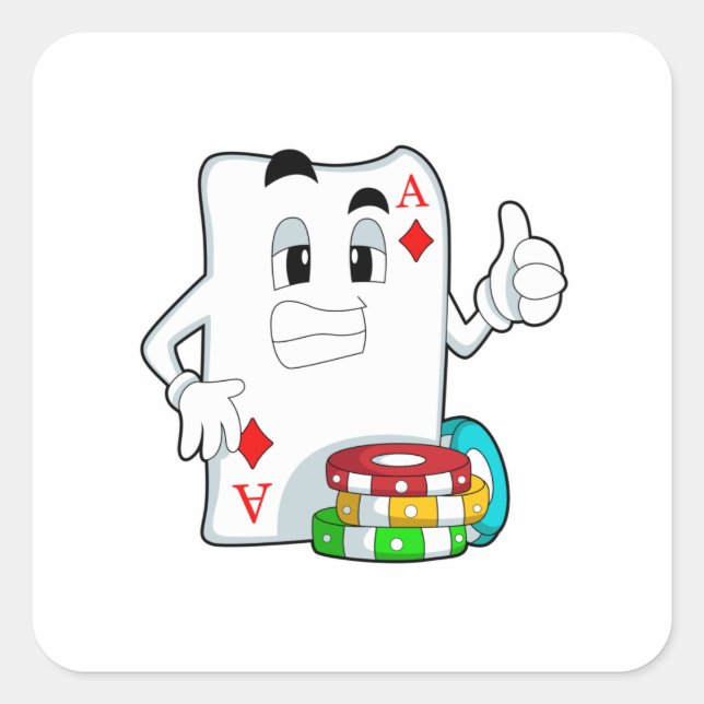 Poker card with Poker chips Square Sticker (Front)