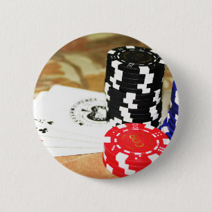 Poker Cards Aces Chips Gambling Casino Win Game 6 Cm Round Badge