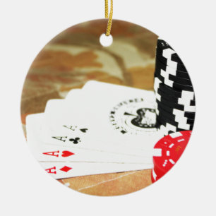 Poker Cards Aces Chips Gambling Casino Win Game Ceramic Ornament