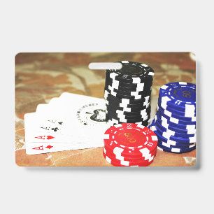 Poker Cards Aces Chips Gambling Casino Win Game ID Badge