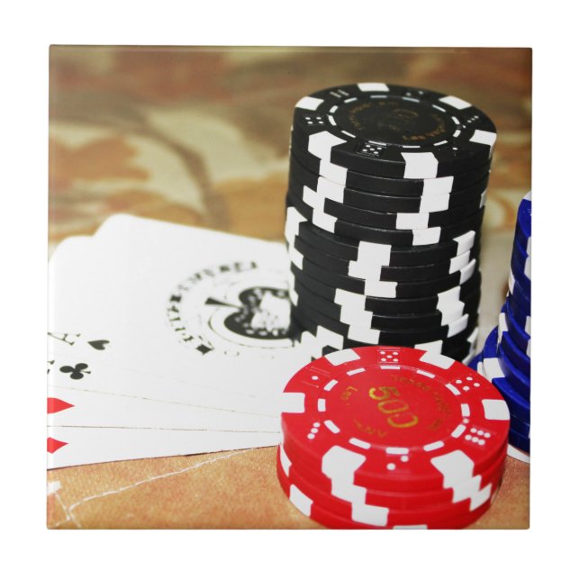 Poker Cards Aces Chips Gambling Casino Win Game Tile (Front)