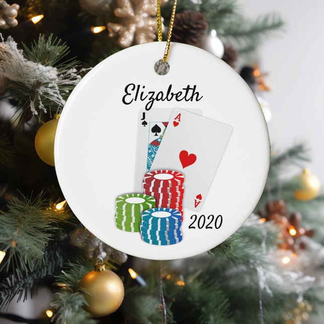 Poker Cards Casino Chips Gambling Ceramic Ornament (Creator Uploaded)