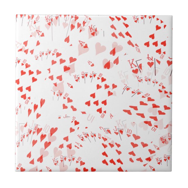 Poker Cards Hearts Straight Flush Pattern, Ceramic Tile (Front)