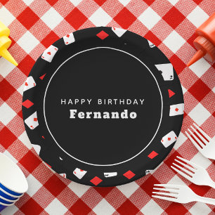 Poker Cards & Red Diamond Casino Birthday Paper Plate