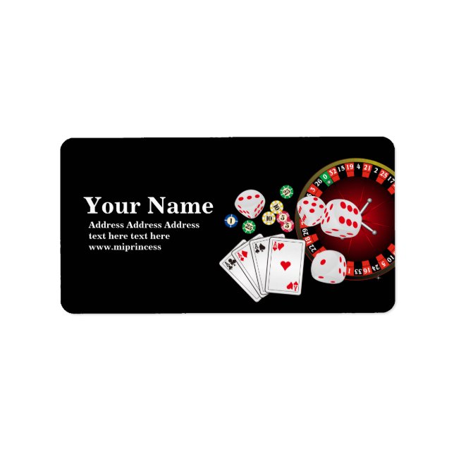 poker, casino, adult, return address stickers (Front)