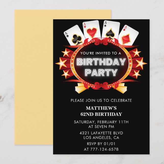 Poker Casino Playing card 62nd birthday invitation (Front/Back)
