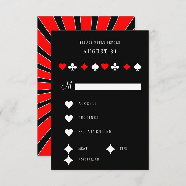 Poker Casino Suits Red and Black Vegas  RSVP Card (Front/Back)