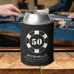 Poker Chip 50th Birthday Party Black Can Cooler<br><div class="desc">Cool,  black,  white,  red and gold 50th birthday party casino poker chip can cooler.  Personalise it with your event details.</div>
