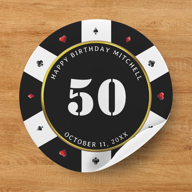 Poker Chip 50th Birthday Party Classic Round Sticker (Creator Uploaded)