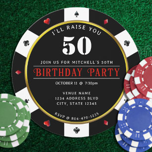 Poker Chip 50th Birthday Party Invitation