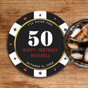 Poker Chip 50th Birthday Party Round Paper Coaster