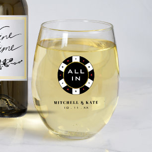 Poker Chip All In Wedding Favour Black Stemless Wine Glass