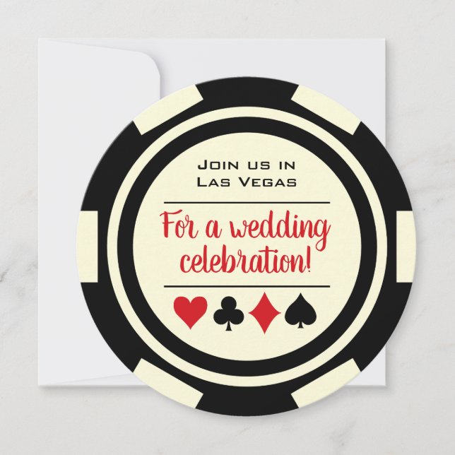 Poker Chip Black Off White Las Vegas Wedding Invitation (Front)