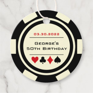 Poker Chip Casino Black White Birthday Favour Tags