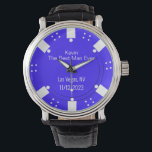 Poker Chip Casino Themed Best Man Gift Watch<br><div class="desc">Las Vegas casino gambling themed wedding best man / groomsman gift watch done in a blue and white poker chip looking dial face.  Personalise all the text fields  to suit your  wedding needs.  Matching products are available.</div>