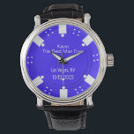 Poker Chip Casino Themed Best Man Gift Watch<br><div class="desc">Las Vegas casino gambling themed wedding best man / groomsman gift watch done in a blue and white poker chip looking dial face.  Personalise all the text fields  to suit your  wedding needs.  Matching products are available.</div>