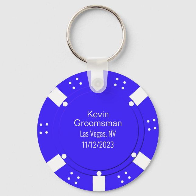 Poker Chip Casino Themed Wedding Favor Key Ring (Front)