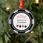 Poker Chip First Christmas Mr & Mrs Black White Metal Ornament<br><div class="desc">Add this truly special black and white casino poker chip ornament to your Christmas tree,  this first year of marriage. This is a fabulous wedding gift for those who've tied the knot in Las Vegas or another casino city.</div>