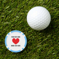 Poker chip golf ball marker with red heart logo