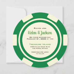 Poker Chip Green and White Las Vegas Wedding Invitation