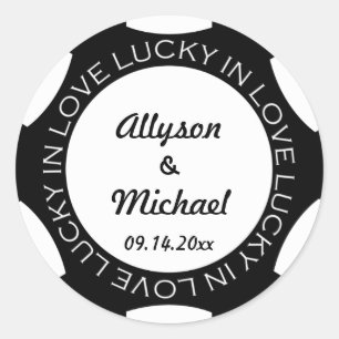 Poker chip lucky in love wedding favour label blac