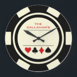 Poker Chip Man Cave Black and White Large Clock<br><div class="desc">Be excited every time you look at your clock with this unique round black and creamy white poker chip acrylic clock! Personalise the top with your own wording.</div>