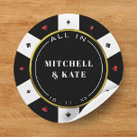 Poker Chip Wedding Classic Round Sticker<br><div class="desc">Cool,  black,  white,  red and gold casino poker chip wedding stickers.  Personalise it with your event details and a photo on the back.</div>