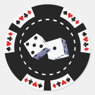 POKER CHIP WITH DICE ORNAMENT CLASSIC ROUND STICKER