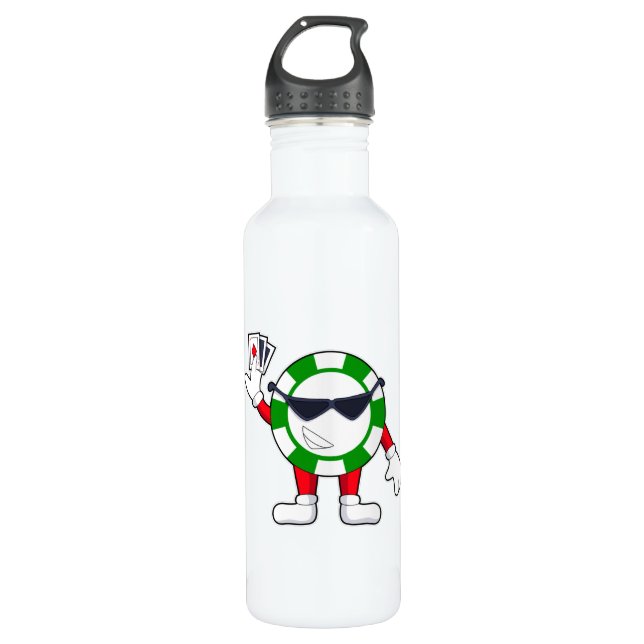 Poker chip with Poker cards 710 Ml Water Bottle (Front)